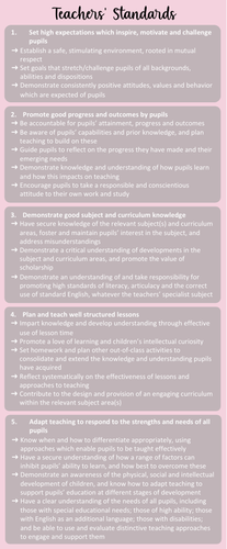 Teachers' Standards Bookmark