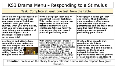 Drama home learning - responding to covid