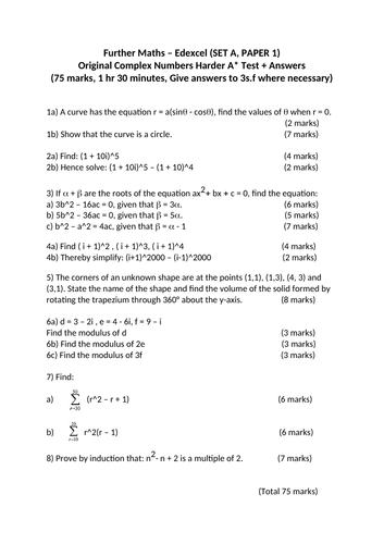 Core Pure A* Test - Further Math (Set A, Paper 1)