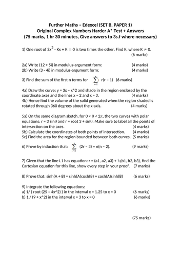 Core Pure A* Test - Further Math (Set B, Paper 1)