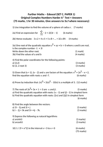 Core Pure A* Test - Further Math (Set C, Paper 1)