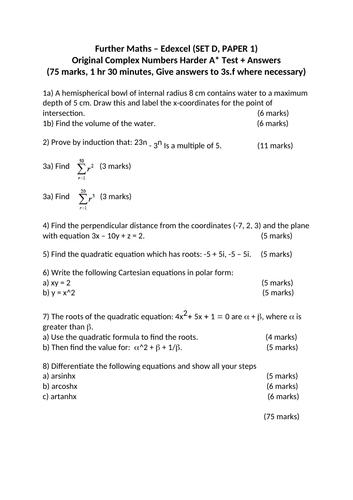 Core Pure A* Test - Further Math (Set D, Paper 1)