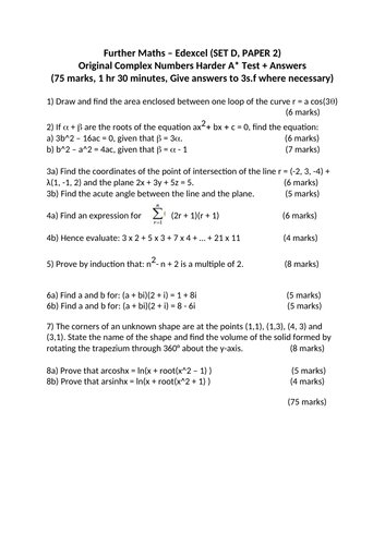 Core Pure A* Test - Further Math (Set D, Paper 2)