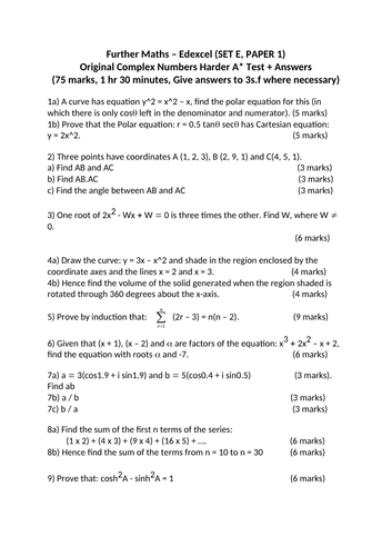 Core Pure A* Test - Further Math (Set E, Paper 1)