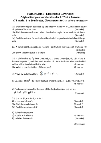 Core Pure A* Test - Further Math (Set E, Paper 2)