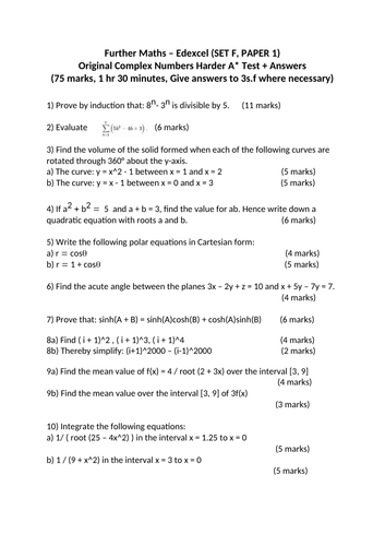 Core Pure A* Test - Further Math (Set F, Paper 1)