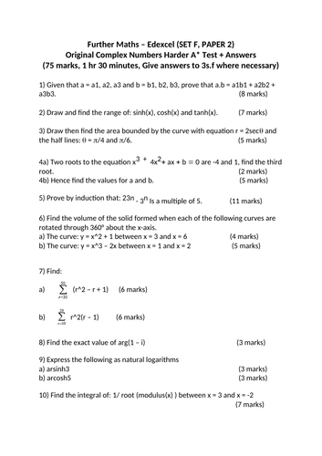 Core Pure A* Test - Further Math (Set F, Paper 2)