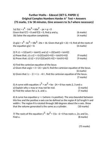 Core Pure A* Test - Further Math (Set G, Paper 1)