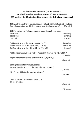 Core Pure A* Test - Further Math (Set G, Paper 2)
