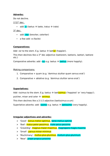 Latin:  Adverbs, Comparatives, Superlatives