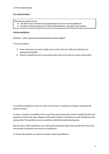 igcse economics unit 2 topic 5 price determination