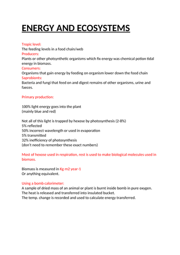 A level biology energy and ecosystems AQA