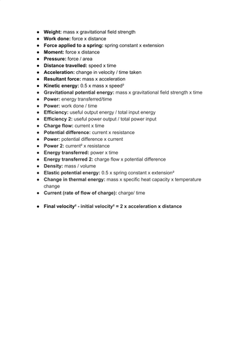 AQA GCSE Physics Equations