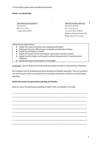 iGCSE Economics. Unit 4. Topic 3: Fiscal policy