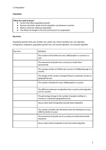 iGCSE Economics. Unit 5: Topic 3: Population