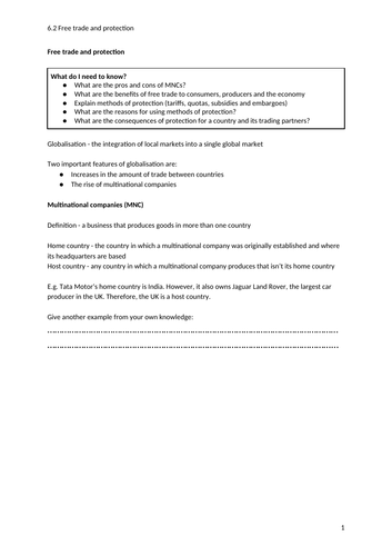 iGCSE Economics. Unit 6. Topic 2: Protectionism