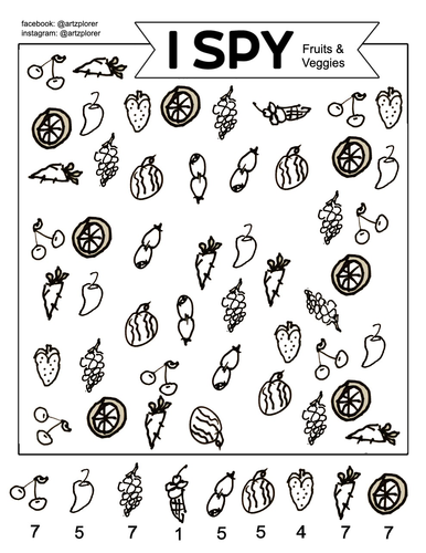 I Spy - Fruits & Veggies: Colouring and quiet game for kids