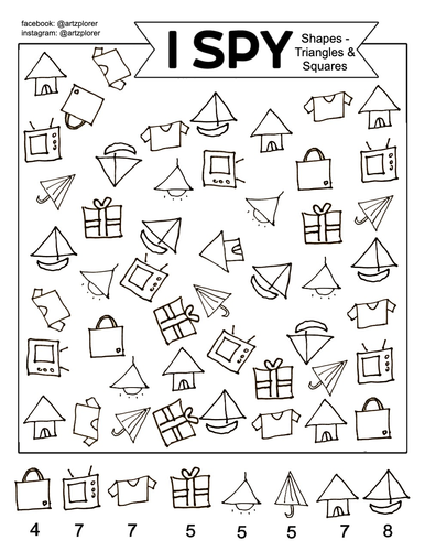 I Spy - Shapes (Triangles & Squares): Colouring and quiet game for kids