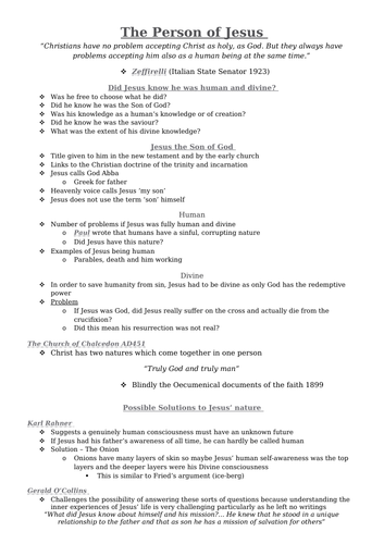 The Person of Jesus full revision notes - Christianity - OCR