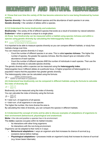 Edexcel SNAB Biology A level module 4: Biodiversity and natural resources revision notes