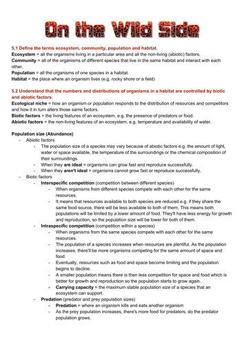 Edexcel SNAB Biology A level module 5: On the wild side revision notes