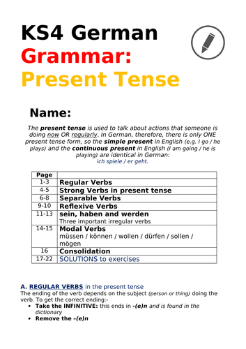 German KS4: Present Tense for GCSE | Teaching Resources