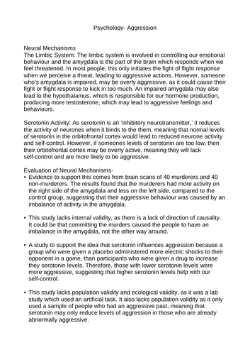 A Level Psychology- Aggression