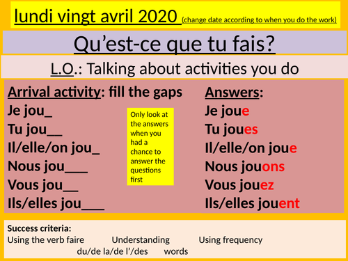 Qu Est Ce Que Tu Fais Teaching Resources
