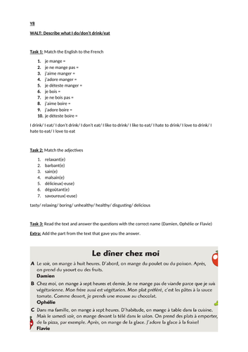 What we eat/drink worksheet KS2/KS3