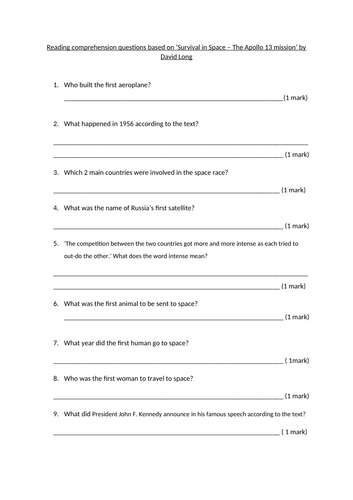 Quick fire retrieval style questions based on extract from Survival in Space