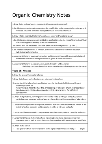 CONCISE A* A Level Chemistry Edexcel Chapter 6 Notes (AS Level Organic Chemistry)