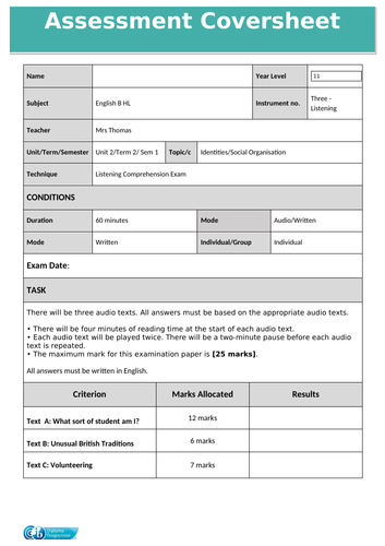 IBDP English B HL Listening assessment