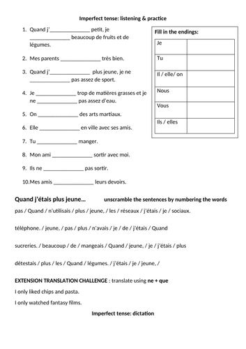 Imperfect tense practice and test French KS4