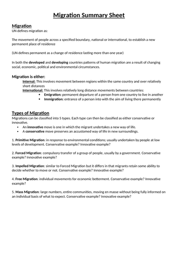 OCR A Level - Global Migration - Contemporary Patterns