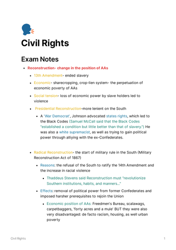 A-level US Civil Rights Notes