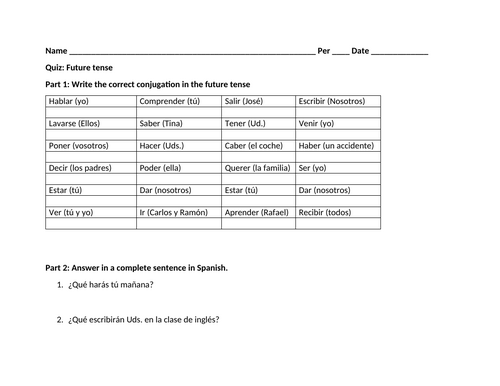 Quiz future tense Spanish