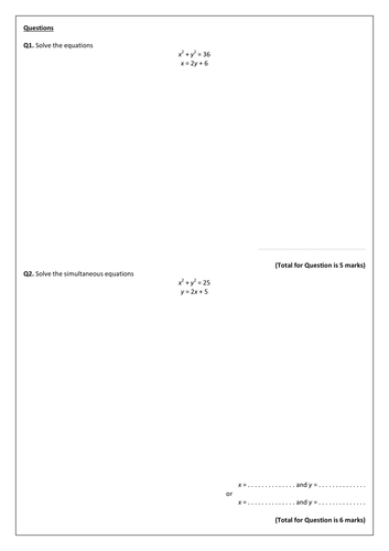 GCSE (9-1) Simultaneous Equations Exam Pack