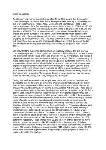 Case study/essay on the supermarket Oligopoly
