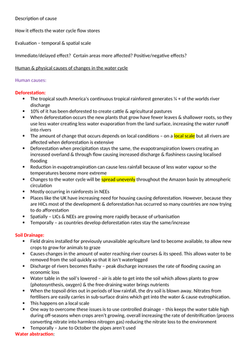 Human & Physical causes of change to the water cycle