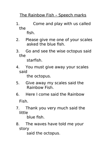 The Rainbow Fish Literacy Worksheets