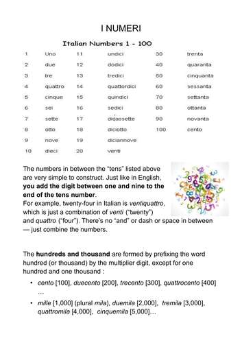 Numbers in Italian /I numeri in italiano