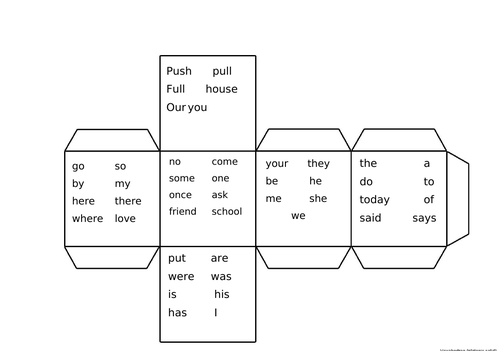 Year 1 spelling list cube