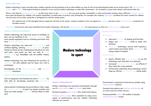 OCR A LEVEL PE SOCIOCULTURAL STUDIES modern technology in sport