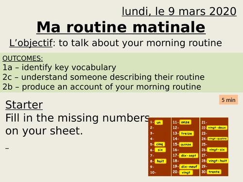 Ma routine matinale - morning routine - y7 French
