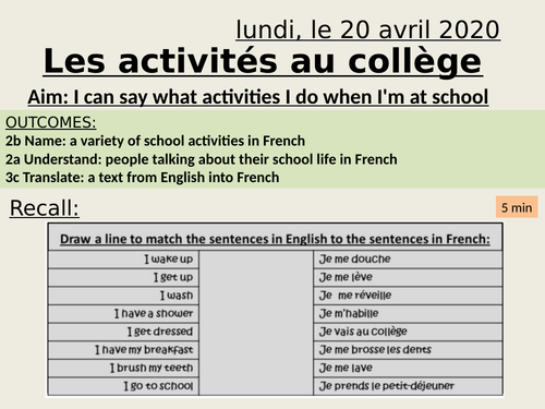 Au collège - School activities - y7 French