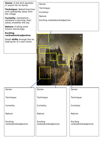 Creative writing from an image using boxes to scaffold