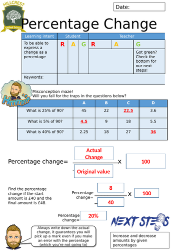 Change as a Percentage Worksheet