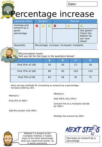 Percentage Increase worksheet