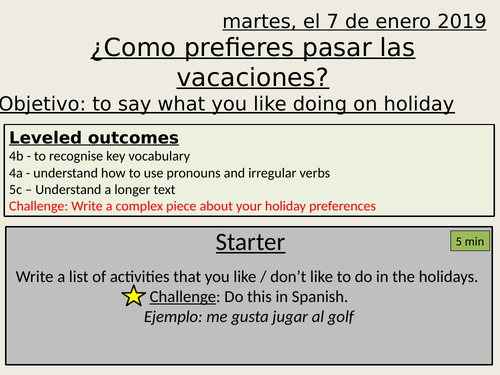 Holiday preferences - y10 spanish