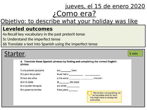Como era - best day on holiday - imperfect tense - y10 spanish